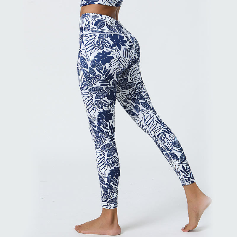 Buddha Stones Fiori Foglie Dente di leone Ananas Stampa Sport Fitness Vita alta Leggings Pantaloni da yoga da donna