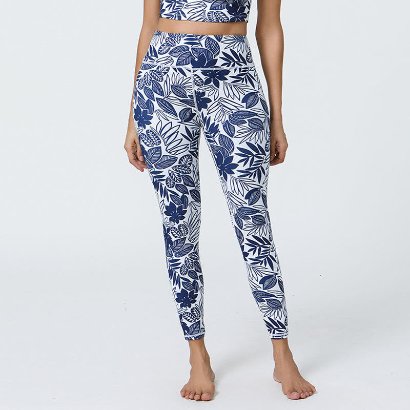 Buddha Stones Fiori Foglie Dente di leone Ananas Stampa Sport Fitness Vita alta Leggings Pantaloni da yoga da donna