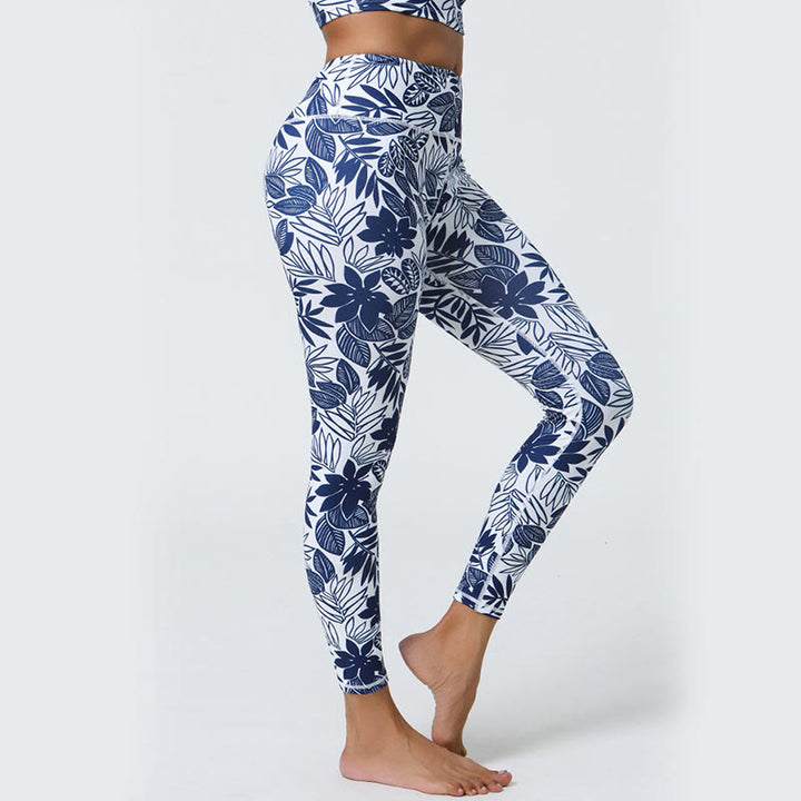 Buddha Stones Fiori Foglie Dente di leone Ananas Stampa Sport Fitness Vita alta Leggings Pantaloni da yoga da donna