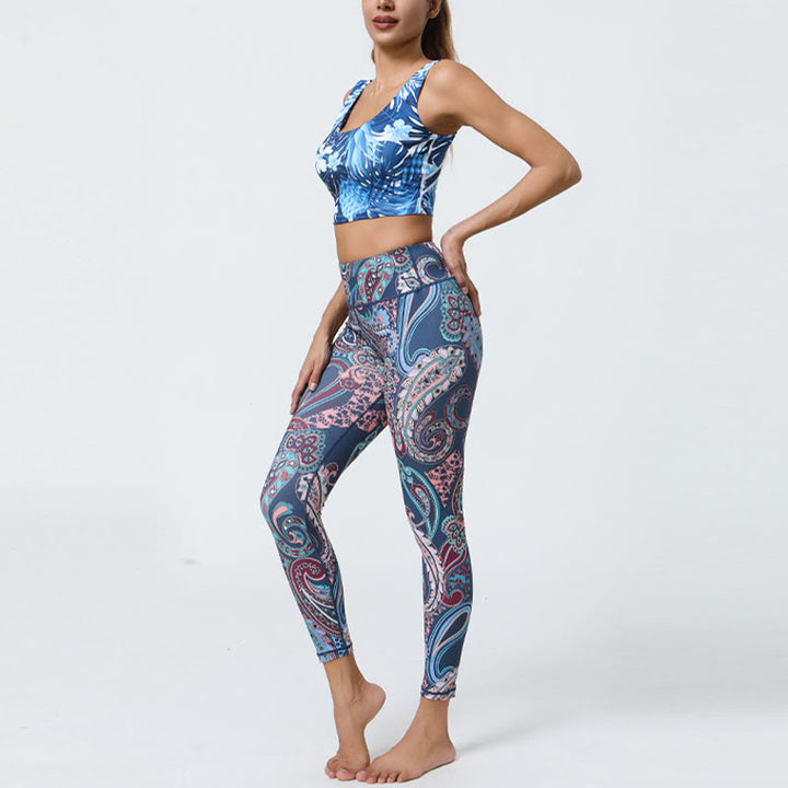 Buddha Stones Fiori Piume Sole Luna Stampa Sport Fitness Yoga Vita Alta Leggings Pantaloni Donna