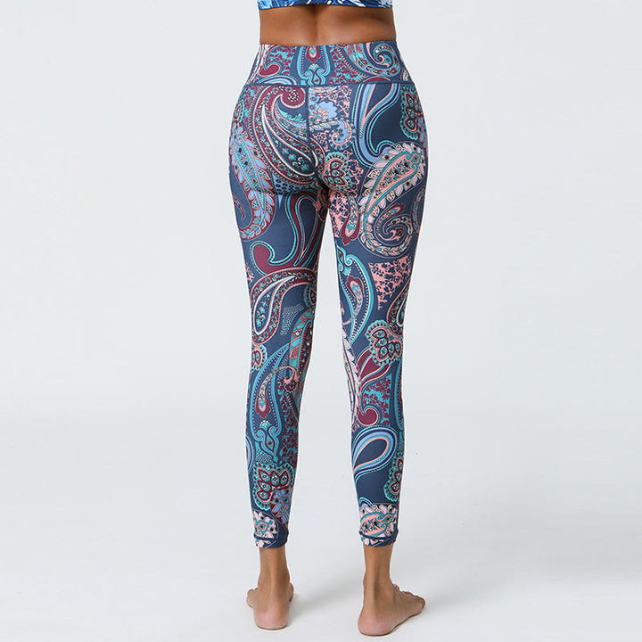 Buddha Stones Fiori Piume Sole Luna Stampa Sport Fitness Yoga Vita Alta Leggings Pantaloni Donna