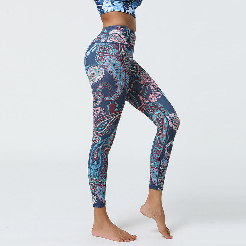 Buddha Stones Fiori Piume Sole Luna Stampa Sport Fitness Yoga Vita Alta Leggings Pantaloni Donna