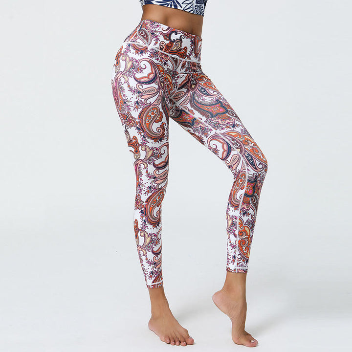 Buddha Stones Fiori Piume Sole Luna Stampa Sport Fitness Yoga Vita Alta Leggings Pantaloni Donna