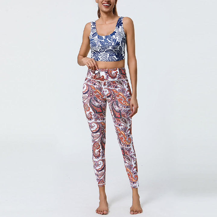 Buddha Stones Fiori Piume Sole Luna Stampa Sport Fitness Yoga Vita Alta Leggings Pantaloni Donna