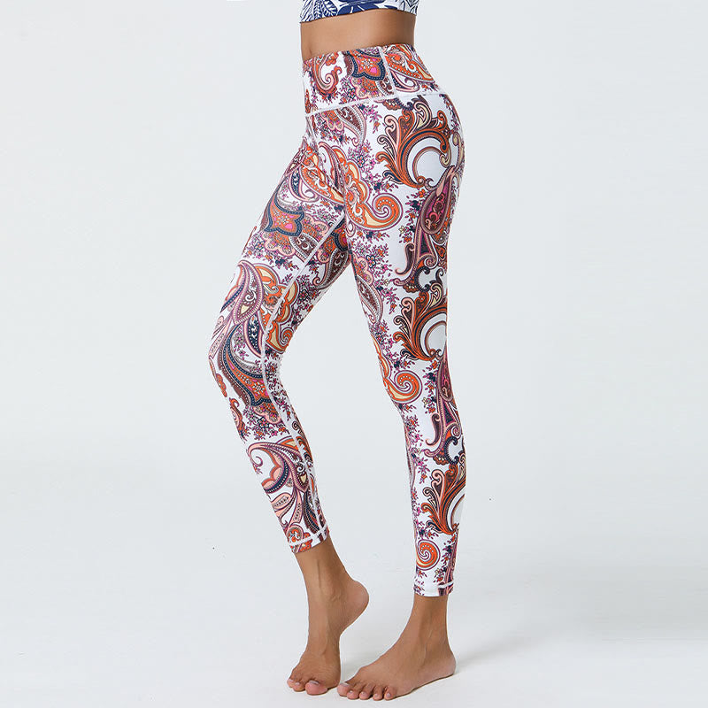 Buddha Stones Fiori Piume Sole Luna Stampa Sport Fitness Yoga Vita Alta Leggings Pantaloni Donna