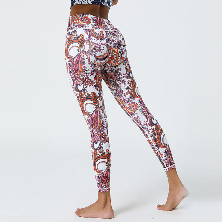 Buddha Stones Fiori Piume Sole Luna Stampa Sport Fitness Yoga Vita Alta Leggings Pantaloni Donna