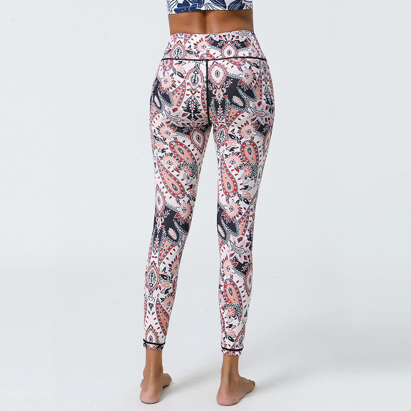 Buddha Stones Fiori Piume Sole Luna Stampa Sport Fitness Yoga Vita Alta Leggings Pantaloni Donna