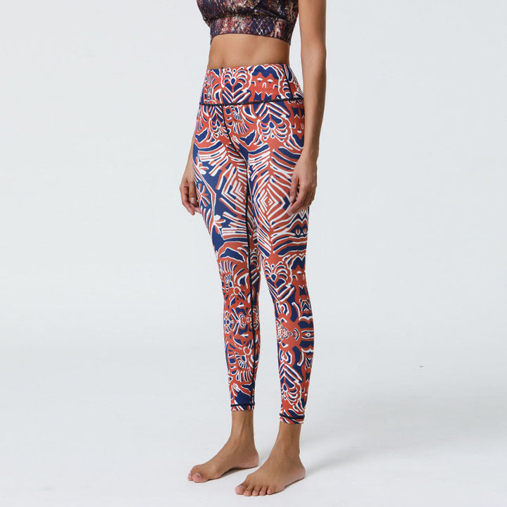 Leggings da donna a vita alta con stampa Buddha Stones, fiori, piume, sole e luna, ideali per sport, fitness e yoga. - Motivo rosso blu scuro - US12, UK/AU16, EU44 (XL) - image 27