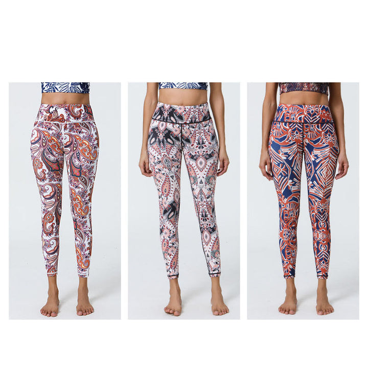 Buddha Stones Fiori Piume Sole Luna Stampa Sport Fitness Yoga Vita Alta Leggings Pantaloni Donna