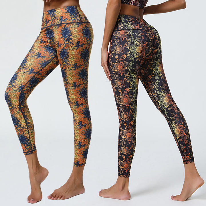 Buddha Stones Fiori Geometrico Mandala Stampa Sport Fitness Yoga Vita Alta Leggings Pantaloni Donna - image 0