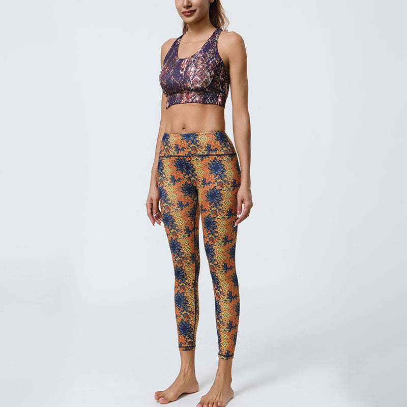 Buddha Stones Fiori Geometrico Mandala Stampa Sport Fitness Yoga Vita Alta Leggings Pantaloni Donna