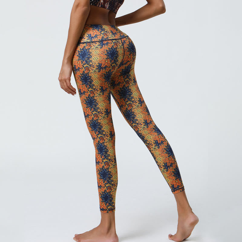 Buddha Stones Fiori Geometrico Mandala Stampa Sport Fitness Yoga Vita Alta Leggings Pantaloni Donna