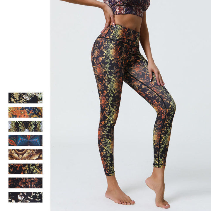 Buddha Stones Fiori Geometrico Mandala Stampa Sport Fitness Yoga Vita Alta Leggings Pantaloni Donna