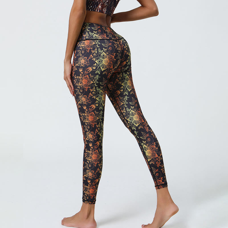 Buddha Stones Fiori Geometrico Mandala Stampa Sport Fitness Yoga Vita Alta Leggings Pantaloni Donna - image 8