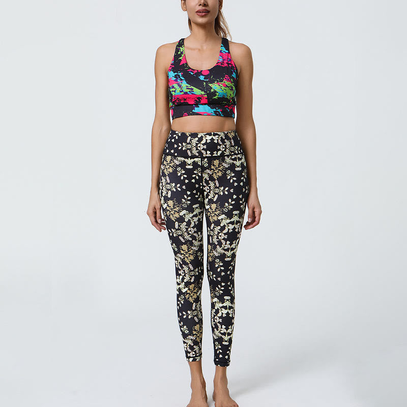 Buddha Stones Fiori Geometrico Mandala Stampa Sport Fitness Yoga Vita Alta Leggings Pantaloni Donna