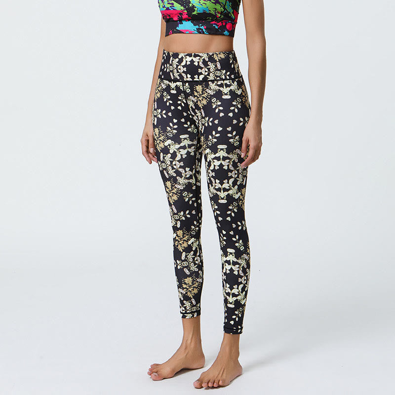 Buddha Stones Fiori Geometrico Mandala Stampa Sport Fitness Yoga Vita Alta Leggings Pantaloni Donna