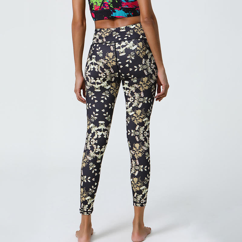 Buddha Stones Fiori Geometrico Mandala Stampa Sport Fitness Yoga Vita Alta Leggings Pantaloni Donna