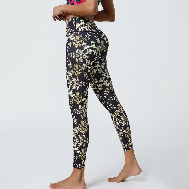 Buddha Stones Fiori Geometrico Mandala Stampa Sport Fitness Yoga Vita Alta Leggings Pantaloni Donna