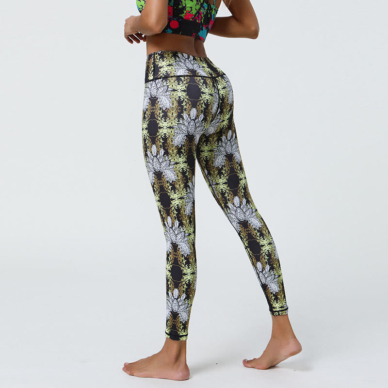 Buddha Stones Fiori Geometrico Mandala Stampa Sport Fitness Yoga Vita Alta Leggings Pantaloni Donna