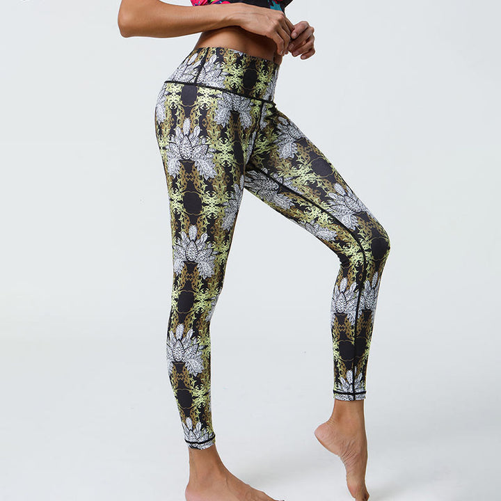 Buddha Stones Fiori Geometrico Mandala Stampa Sport Fitness Yoga Vita Alta Leggings Pantaloni Donna