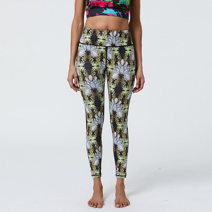 Buddha Stones Fiori Geometrico Mandala Stampa Sport Fitness Yoga Vita Alta Leggings Pantaloni Donna