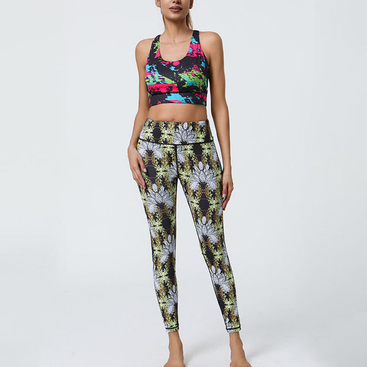 Buddha Stones Fiori Geometrico Mandala Stampa Sport Fitness Yoga Vita Alta Leggings Pantaloni Donna