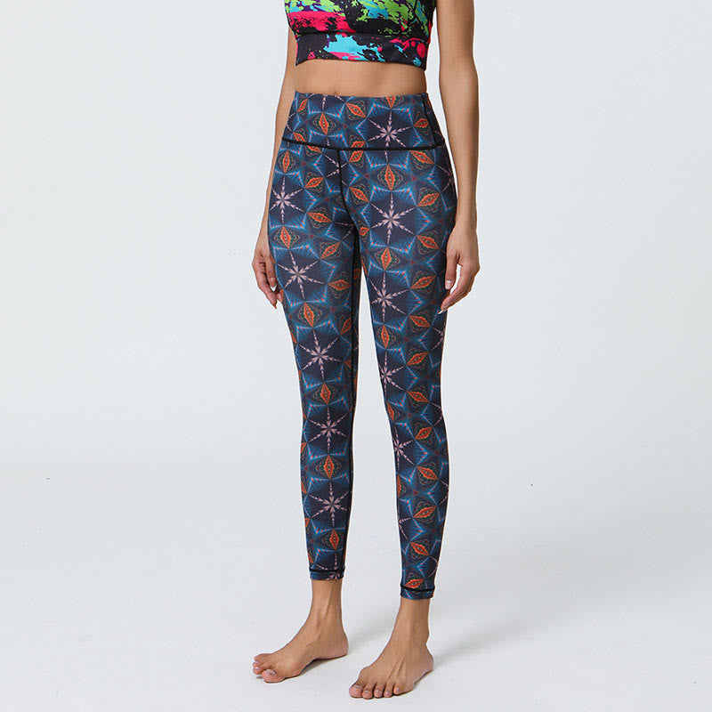 Buddha Stones Fiori Geometrico Mandala Stampa Sport Fitness Yoga Vita Alta Leggings Pantaloni Donna