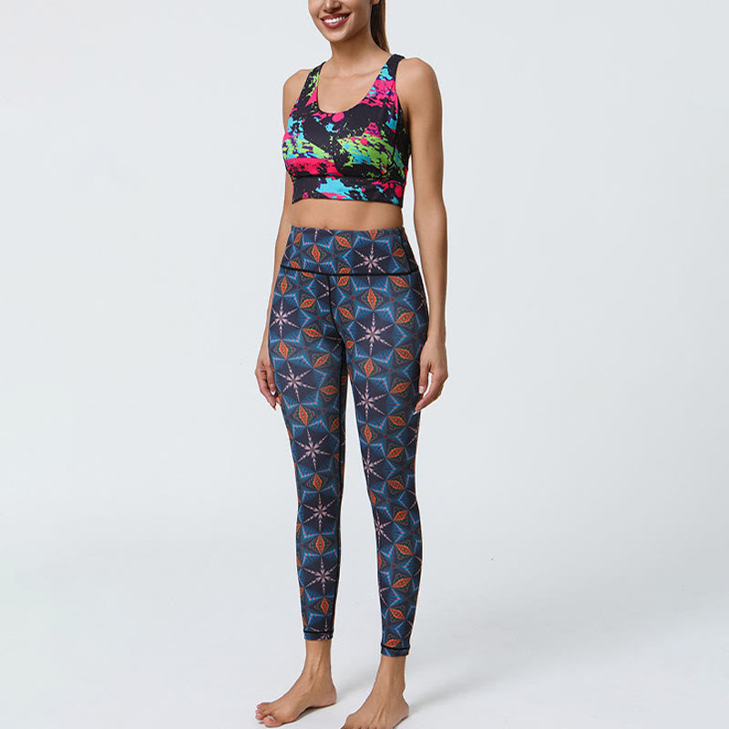 Buddha Stones Fiori Geometrico Mandala Stampa Sport Fitness Yoga Vita Alta Leggings Pantaloni Donna