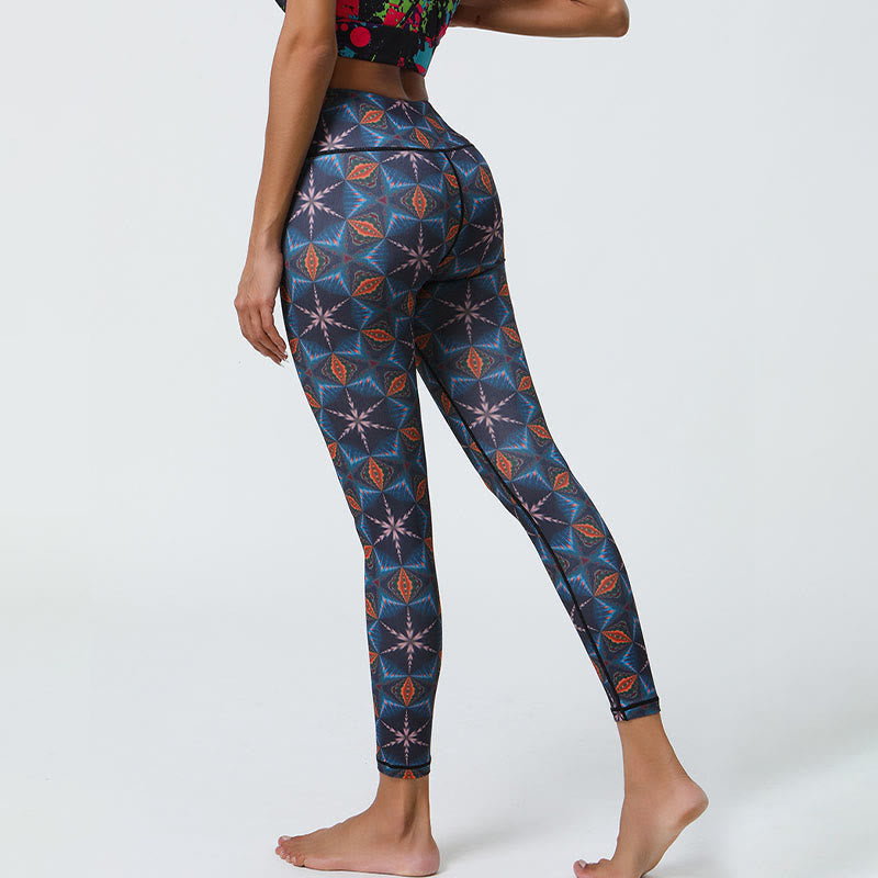 Buddha Stones Fiori Geometrico Mandala Stampa Sport Fitness Yoga Vita Alta Leggings Pantaloni Donna