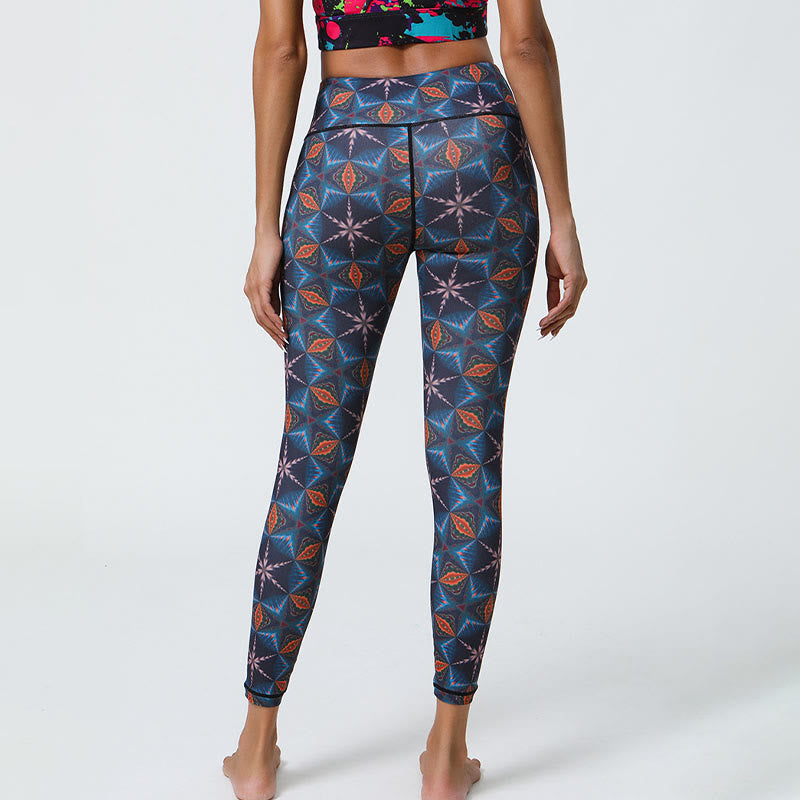 Buddha Stones Fiori Geometrico Mandala Stampa Sport Fitness Yoga Vita Alta Leggings Pantaloni Donna