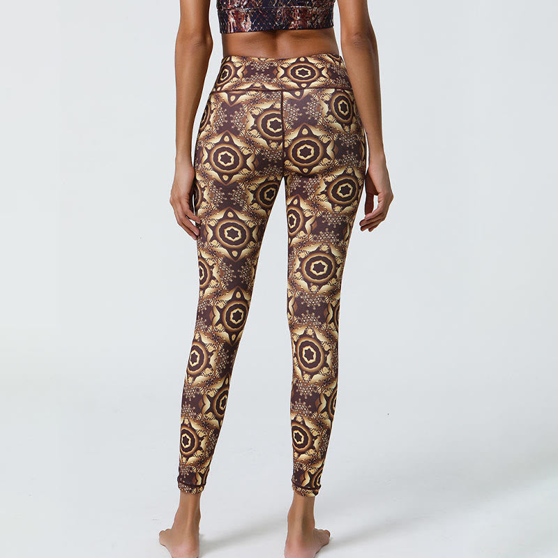 Buddha Stones Fiori Geometrico Mandala Stampa Sport Fitness Yoga Vita Alta Leggings Pantaloni Donna