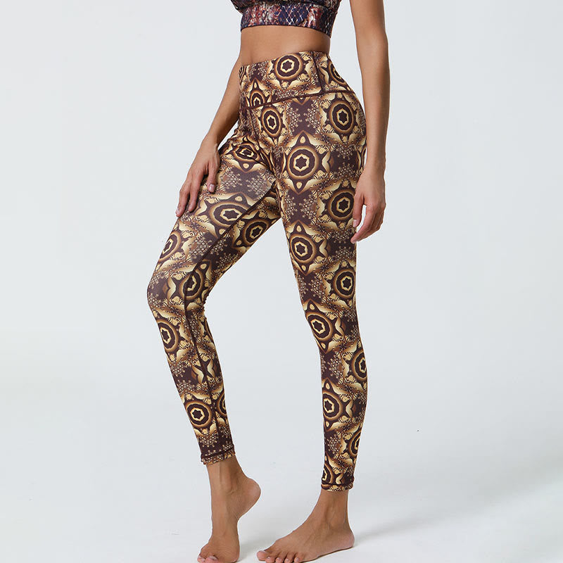 Buddha Stones Fiori Geometrico Mandala Stampa Sport Fitness Yoga Vita Alta Leggings Pantaloni Donna