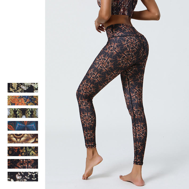 Buddha Stones Fiori Geometrico Mandala Stampa Sport Fitness Yoga Vita Alta Leggings Pantaloni Donna