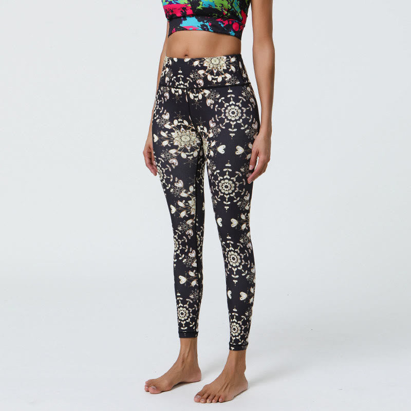 Buddha Stones Fiori Geometrico Mandala Stampa Sport Fitness Yoga Vita Alta Leggings Pantaloni Donna