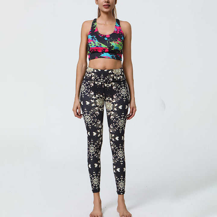 Buddha Stones Fiori Geometrico Mandala Stampa Sport Fitness Yoga Vita Alta Leggings Pantaloni Donna
