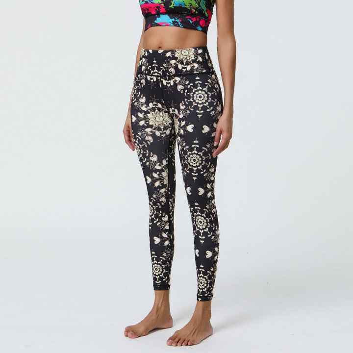 Buddha Stones Fiori Geometrico Mandala Stampa Sport Fitness Yoga Vita Alta Leggings Pantaloni Donna - Mandala in bianco e nero - US12, UK/AU16, EU44 (XL) - image 36