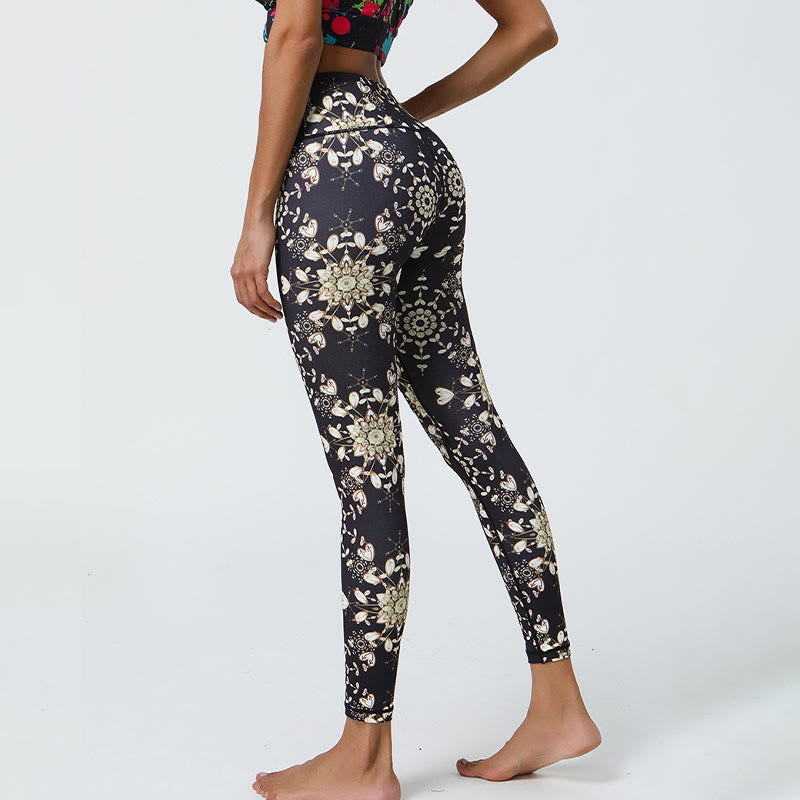 Buddha Stones Fiori Geometrico Mandala Stampa Sport Fitness Yoga Vita Alta Leggings Pantaloni Donna