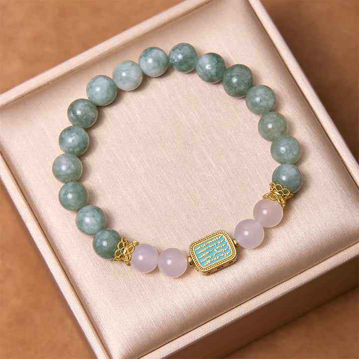 Braccialetto Buddha Stones Natural Green Jade White Agate Five Scriptures Abbondanza