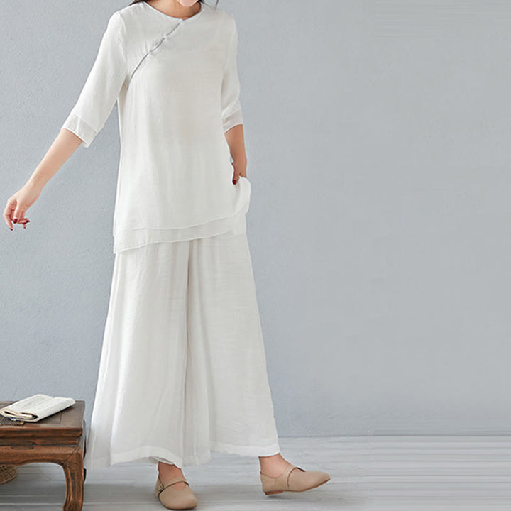 Buddha Stones 2 pezzi, manica a tre quarti, camicia a maniche lunghe, pantaloni larghi, meditazione, cotone e lino, set da donna - image 8