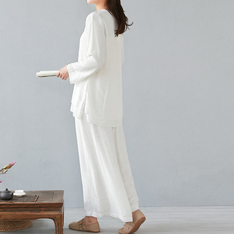 Buddha Stones 2 pezzi, manica a tre quarti, camicia a maniche lunghe, pantaloni larghi, meditazione, cotone e lino, set da donna - image 2