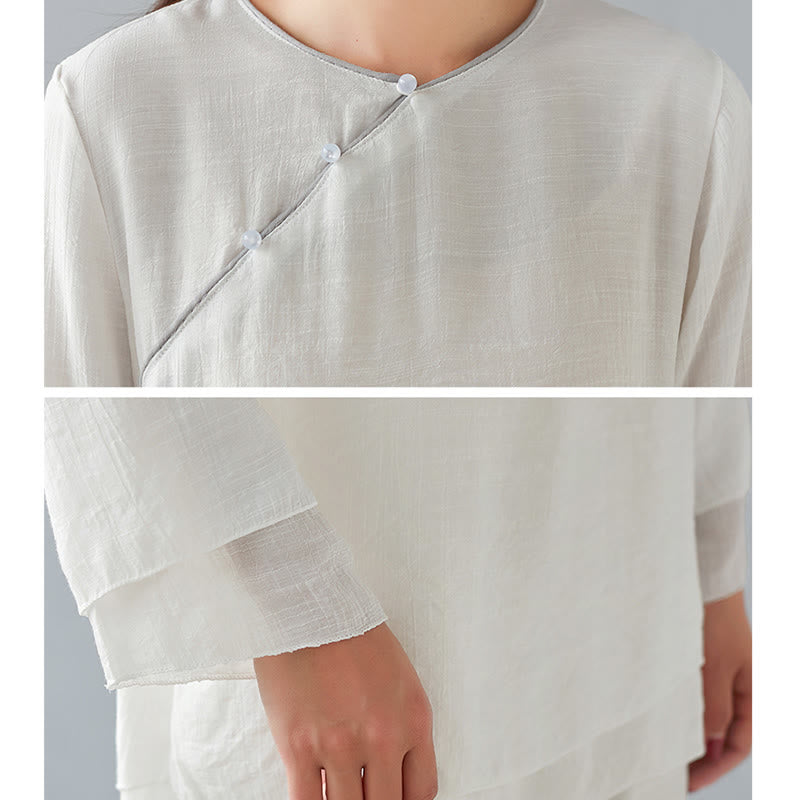 Buddha Stones 2 pezzi, manica a tre quarti, camicia a maniche lunghe, pantaloni larghi, meditazione, cotone e lino, set da donna - image 11