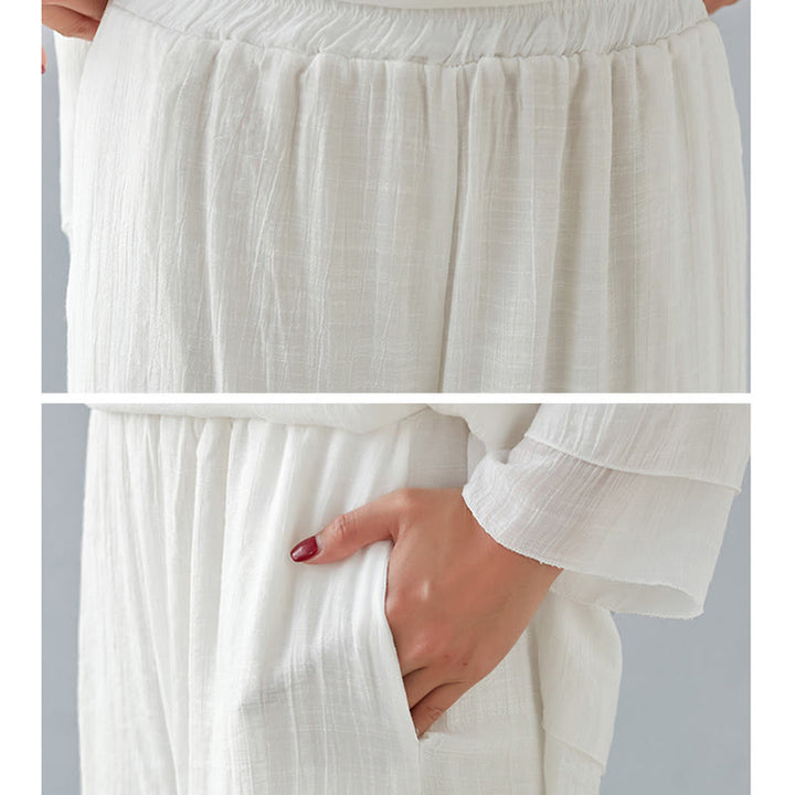 Buddha Stones 2 pezzi, manica a tre quarti, camicia a maniche lunghe, pantaloni larghi, meditazione, cotone e lino, set da donna - image 12