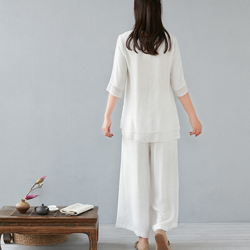 Buddha Stones 2 pezzi, manica a tre quarti, camicia a maniche lunghe, pantaloni larghi, meditazione, cotone e lino, set da donna - image 10