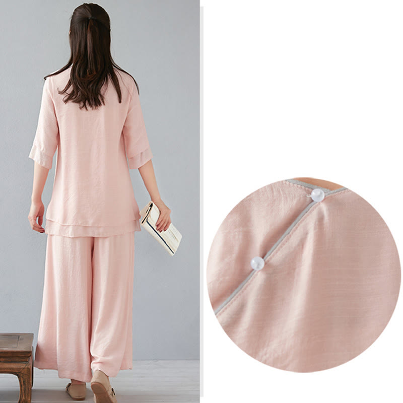 Buddha Stones 2 pezzi, manica a tre quarti, camicia a maniche lunghe, pantaloni larghi, meditazione, cotone e lino, set da donna - image 24