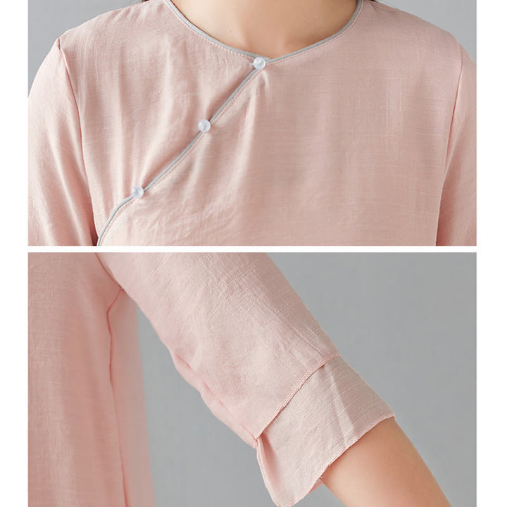 Buddha Stones 2 pezzi, manica a tre quarti, camicia a maniche lunghe, pantaloni larghi, meditazione, cotone e lino, set da donna - image 20