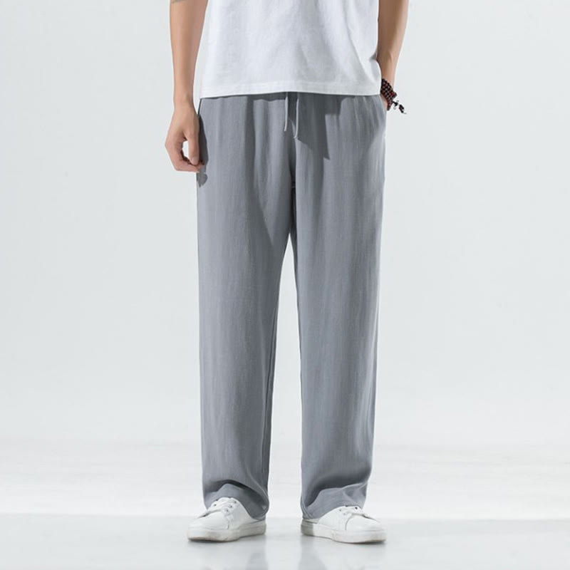 Pantaloni larghi da uomo in cotone tinta unita Buddha Stones con tasche - Grigio - US/UK/AU50, EU60 (5XL) - image 9