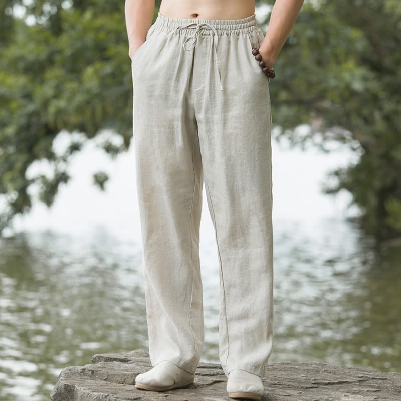 Pantaloni larghi da uomo in cotone tinta unita Buddha Stones con tasche - Biancheria - US/UK/AU50, EU60 (5XL) - image 0