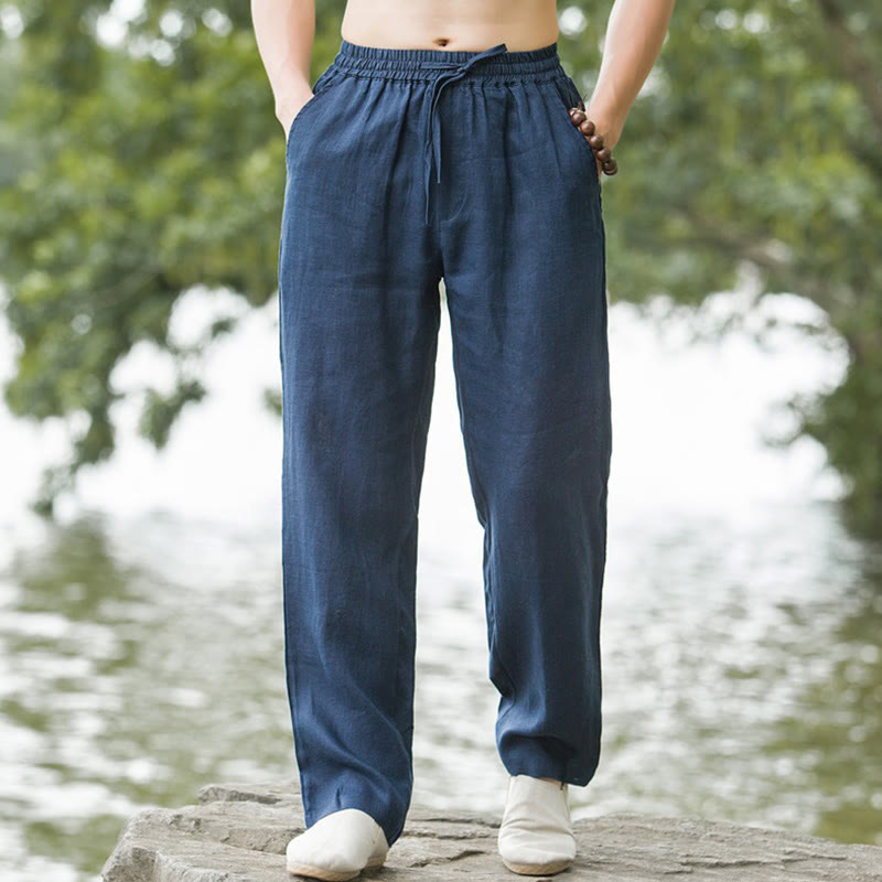 Pantaloni larghi da uomo in cotone tinta unita Buddha Stones con tasche - SteelBlue - US/UK/AU50, EU60 (5XL) - image 5