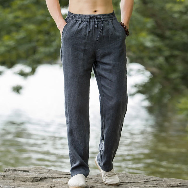 Pantaloni larghi da uomo in cotone tinta unita Buddha Stones con tasche - image 10