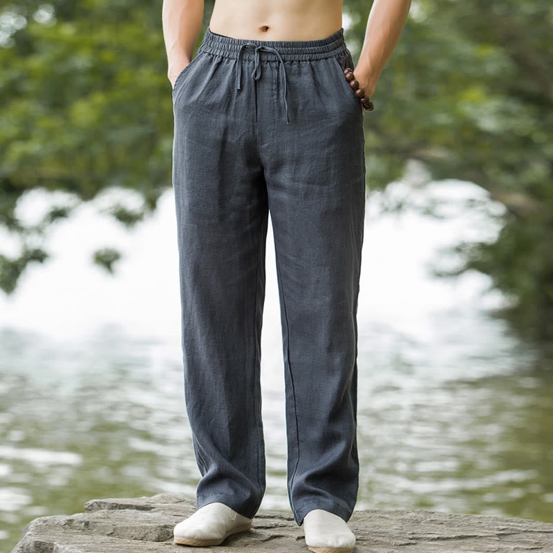 Pantaloni larghi da uomo in cotone tinta unita Buddha Stones con tasche - image 13